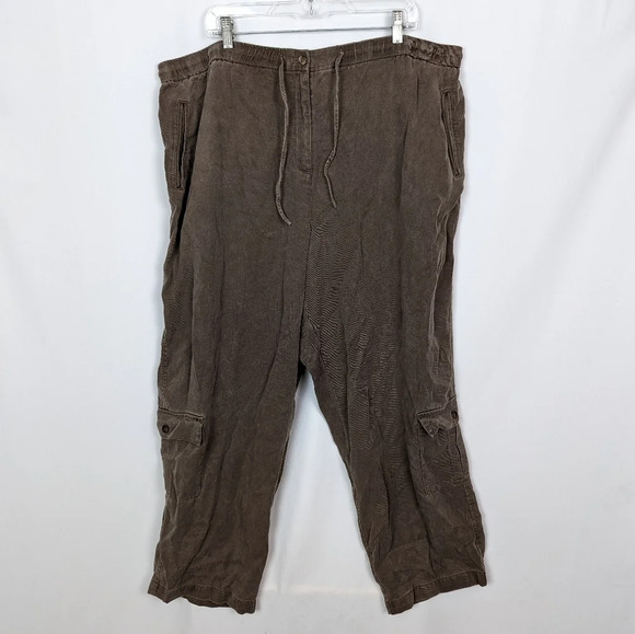 J Jill sz 26W Elastic Waist Drawstring Pants Khaki Lightweight Tencell Lyocell - Picture 1 of 7